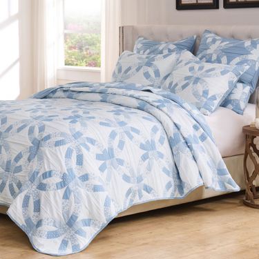 Floral Wedding Ring Mini Coverlet Set BlueImage