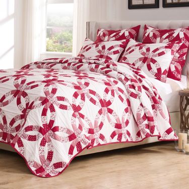Floral Wedding Ring Mini Coverlet Set RedImage