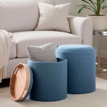 Upholstered Storage Ottomans with Tray Tops Set of TwoImage