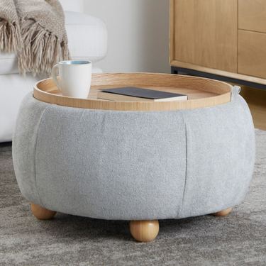Round Pouf Storage Ottoman with Tray TopImage