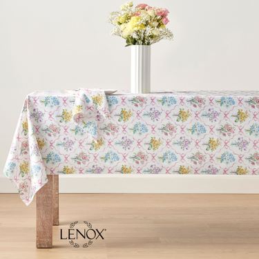Bouquet Ribbon Rectangle Tablecloth WhiteImage