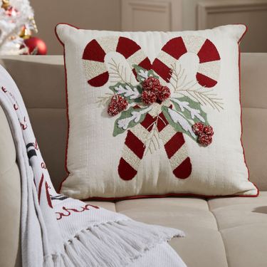 Candy Cane Decorative Pillow Ivory 18 SquareImage