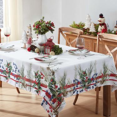 Pine Berry Rectangle Tablecloth WhiteImage