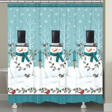 Friendly Snowmen Shower Curtain Aqua 71 x 74Image