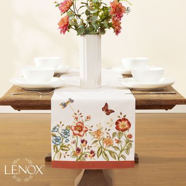 Butterfly Meadow Fall Embroidered Table Runner Multi Warm 14 x 72Image