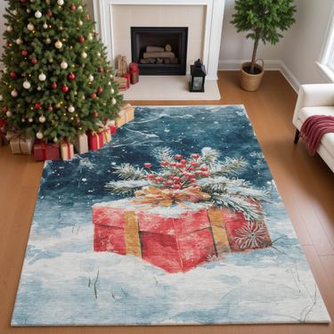 Snow Kissed Gift Rectangle Rug BlueImage
