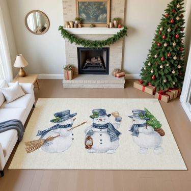 Frosty Friends Snowman Rectangle Rug IvoryImage