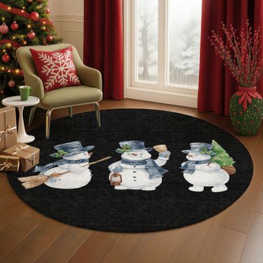 Frosty Friends Snowman Round Rug Black 8 RoundImage