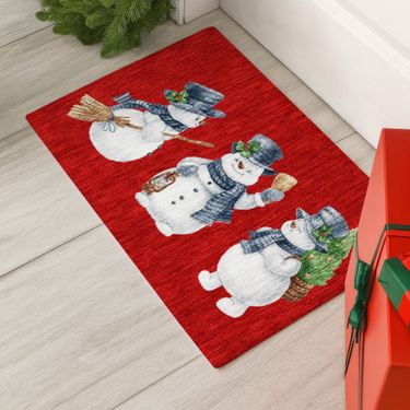 Frosty Friends Snowman Rectangle Rug RedImage