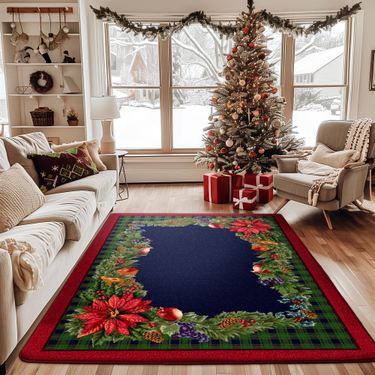 Poinsettia Pines Rectangle Rug RedImage