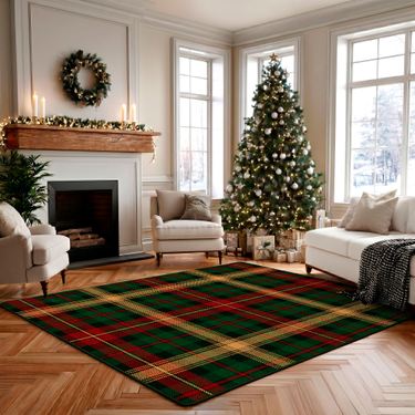 Black Watch Plaid Rectangle Rug GreenImage