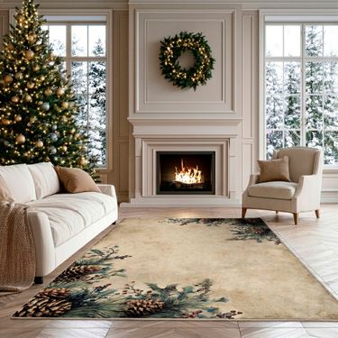 Pine Cone Corner Rectangle Rug BrownImage