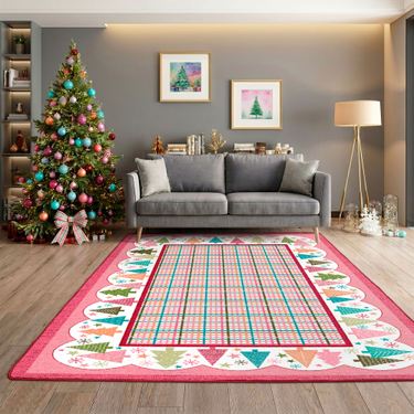 Retro Trees Rectangle Rug PinkImage
