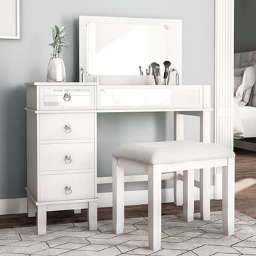 Eva Vanity Table and Stool White 2 Piece SetImage