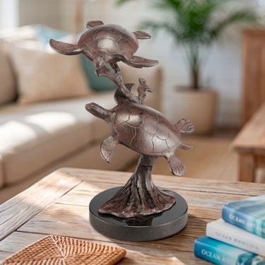 Current Riders Sea Turtle Tabletop Sculpture Verdi BronzeImage