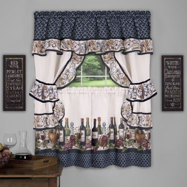 Chateau Cottage Tier and Valance Set NavyImage