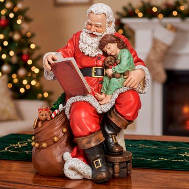 Santa Claus Reading to Child Table Sculpture RedImage