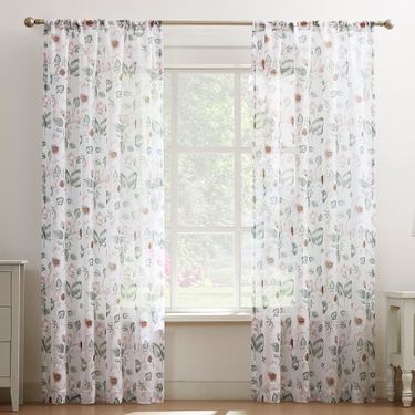 Atley Floral Sheer Curtain Panel BlushImage