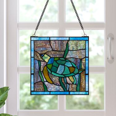 Sea Turtle Stained Glass Window Panel Multi JewelImage