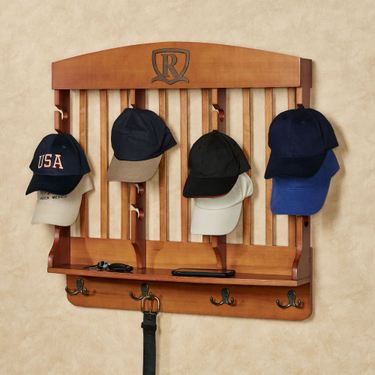 Vertical Windsor Oak Deluxe Monogrammed Solid Wood Cap Display Wall Rack