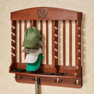 Vertical Classic Cherry Deluxe Monogrammed Solid Wood Cap Display Wall Rack