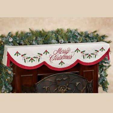 Holly Wreath Mantel Scarf Ivory 20 x 72Image