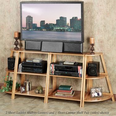 Kimber Short Corner Shelf Pair Natural Oak Three TierImage
