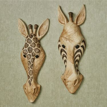 Safari Animal Mask Wall Art Multi Earth Set of TwoImage