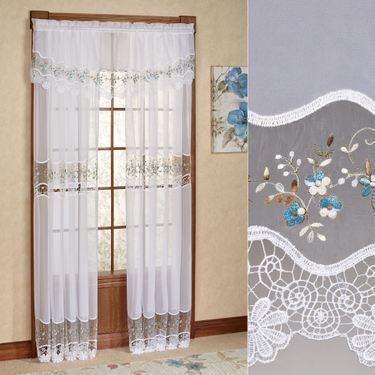 Vintage Embroidered Tailored Sheer Curtain PanelImage