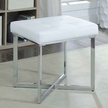 Shaw Upholstered Vanity Bench White and SilverImage