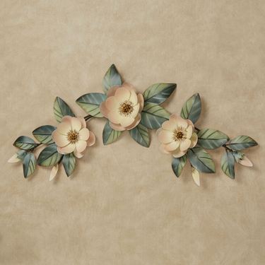 Magnolia Floral Swag Metal Wall Topper CreamImage