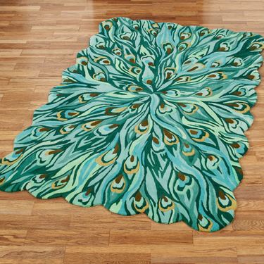 Peacock Flair Rectangle Rug AquaImage