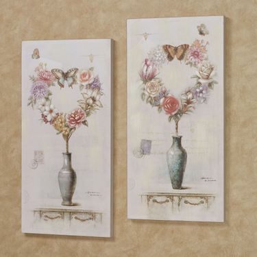 Floral Heart Canvas Wall Art Multi Pastel Set of TwoImage