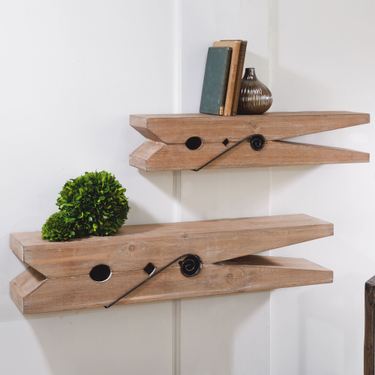 Clothespin Wall Shelves Natural Set of TwoImage