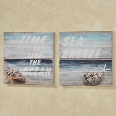 Shells on the Shore Coastal Wall Art Plaques Blue Set of TwoImage