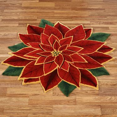 Elegant Poinsettia Shaped Holiday Slice Rug