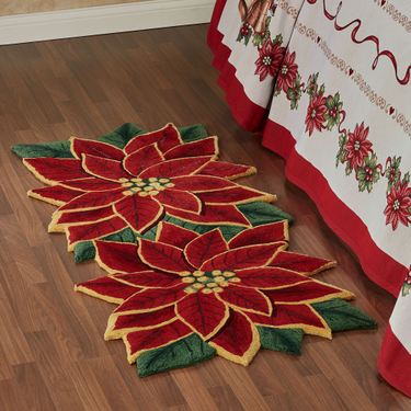 Elegant Poinsettia Rug Runner Dark Red 26 x 55Image