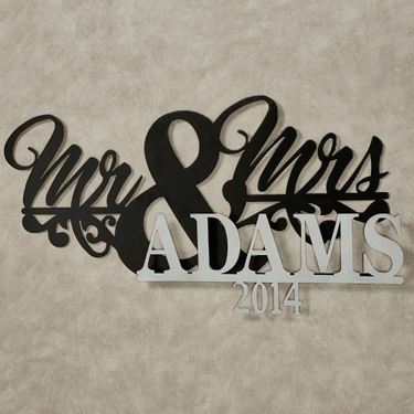 Mr and Mrs Established Year Wall Art Sign Silver/BlackImage