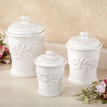 Anca Leaf Kitchen Canister Set White Set of ThreeImage
