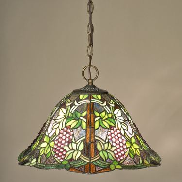 Vintage Grapevine Stained Glass Ceiling Light OliveImage