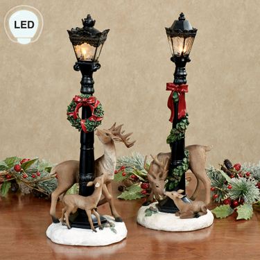 LED Lighted Lampposts with Deer Figures Brown Set of TwoImage