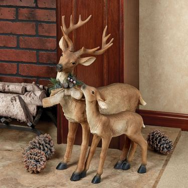 Standing Buck Deer with Fawn Sculpture BrownImage