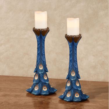Elegant Peacock Candleholders Blue PairImage