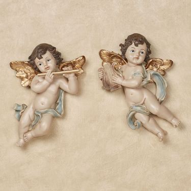 Dulcet Sounds Cherub Wall Plaques Blue Set of TwoImage