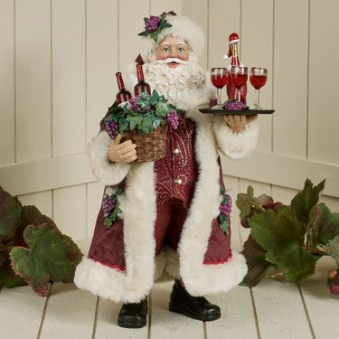 Making Spirits Bright Fabriche Santa Figurine BurgundyImage
