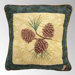 Cabin Raising Pine Cone Embroidered Pillow Multi Earth 15 Square