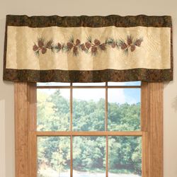 Cabin Raising Pine Cone Embroidered Tailored Valance Multi Earth 56 x 15