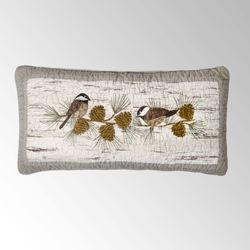 Birch Forest Piped Embroidered Pillow Silver Gray Rectangle