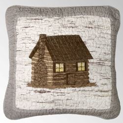 Birch Forest Embroidered Cabin Pillow Silver Gray 18 Square