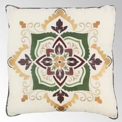 Spice Postage Stamp Piped Embroidered Pillow Multi Warm 18 Square